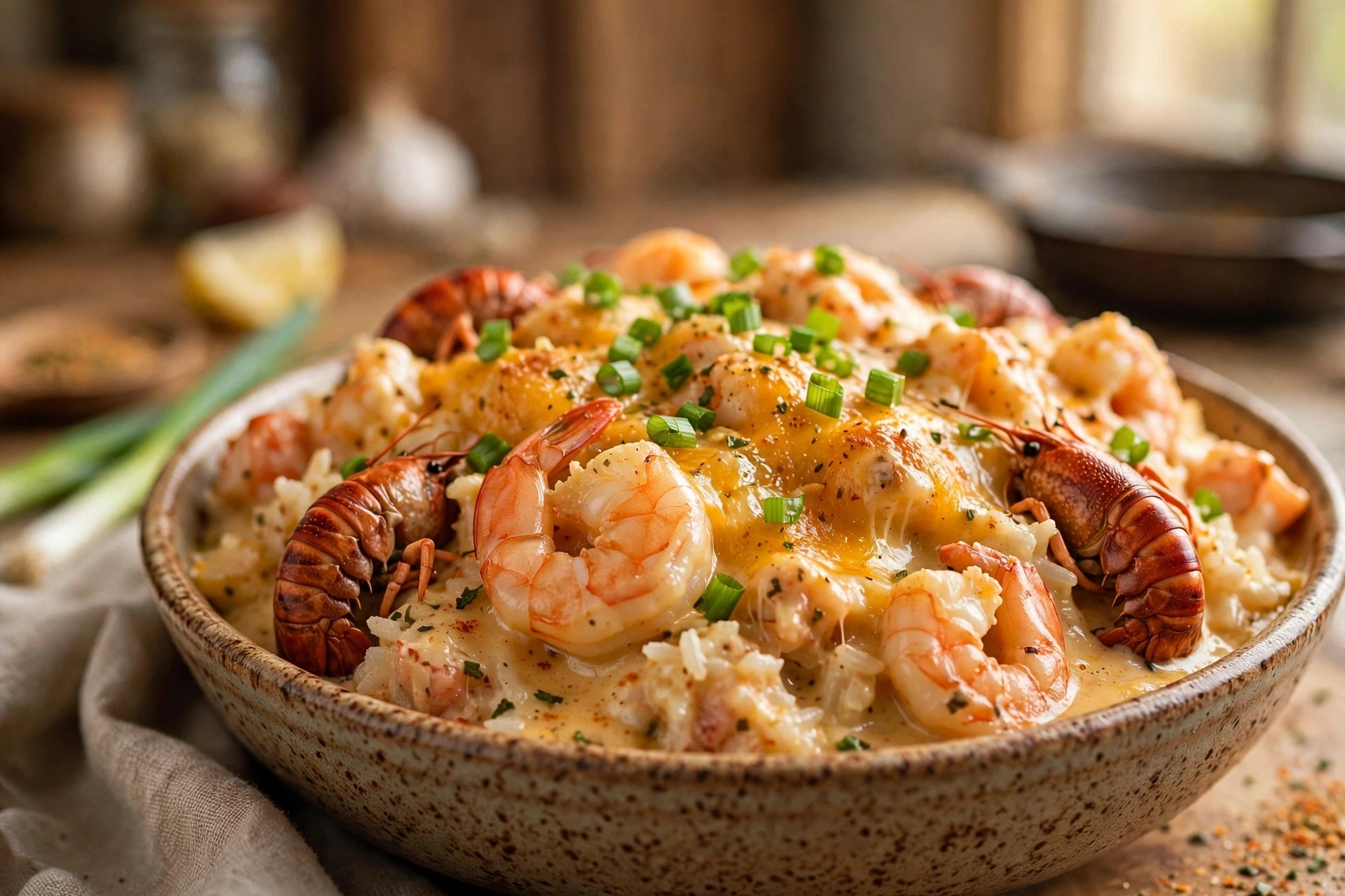 Louisiana Cajun Seafood Casserole served in a bowl
